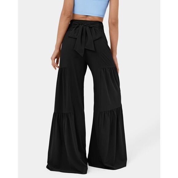 NWT Gorgeous XL High Waisted Black Tie Front/Back Wide Leg Flowy Tiered Pants - Picture 7 of 12